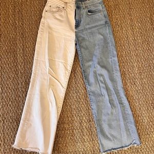Two tone  high rise crop wide leg jeans